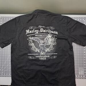 Harley Davidson Shirt XL Biker Skull Mechanic Racing Retro Short Sleeve Work